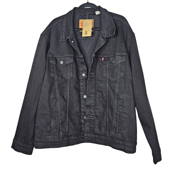 NEW Levi's XXL Black Denim Trucker Jacket Jean Casual Western Biker Punk Grunge - Picture 1 of 6
